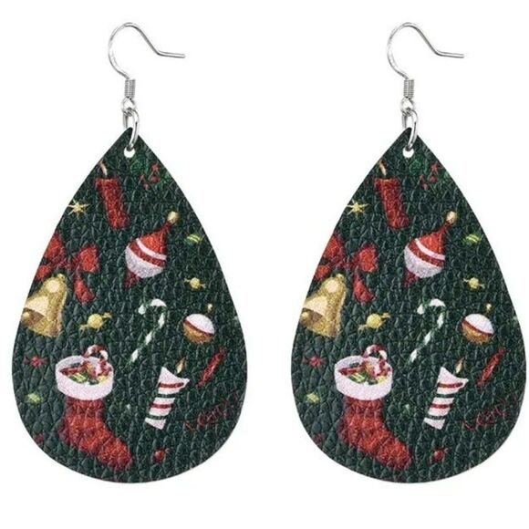 2 Pair Teardrop Christmas Earrings Santa Belt & Stocking Xmas Earrings NEW - Picture 3 of 3